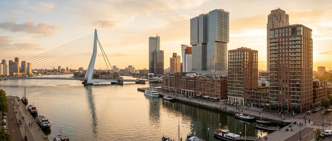 De Erasmusbrug en woontorens op de Kop van Zuid in Feijenoord